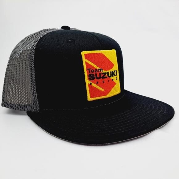 Suzuki Racing Embroidered Patch Otto Flat Bill Trucker Mesh Snapback Hat